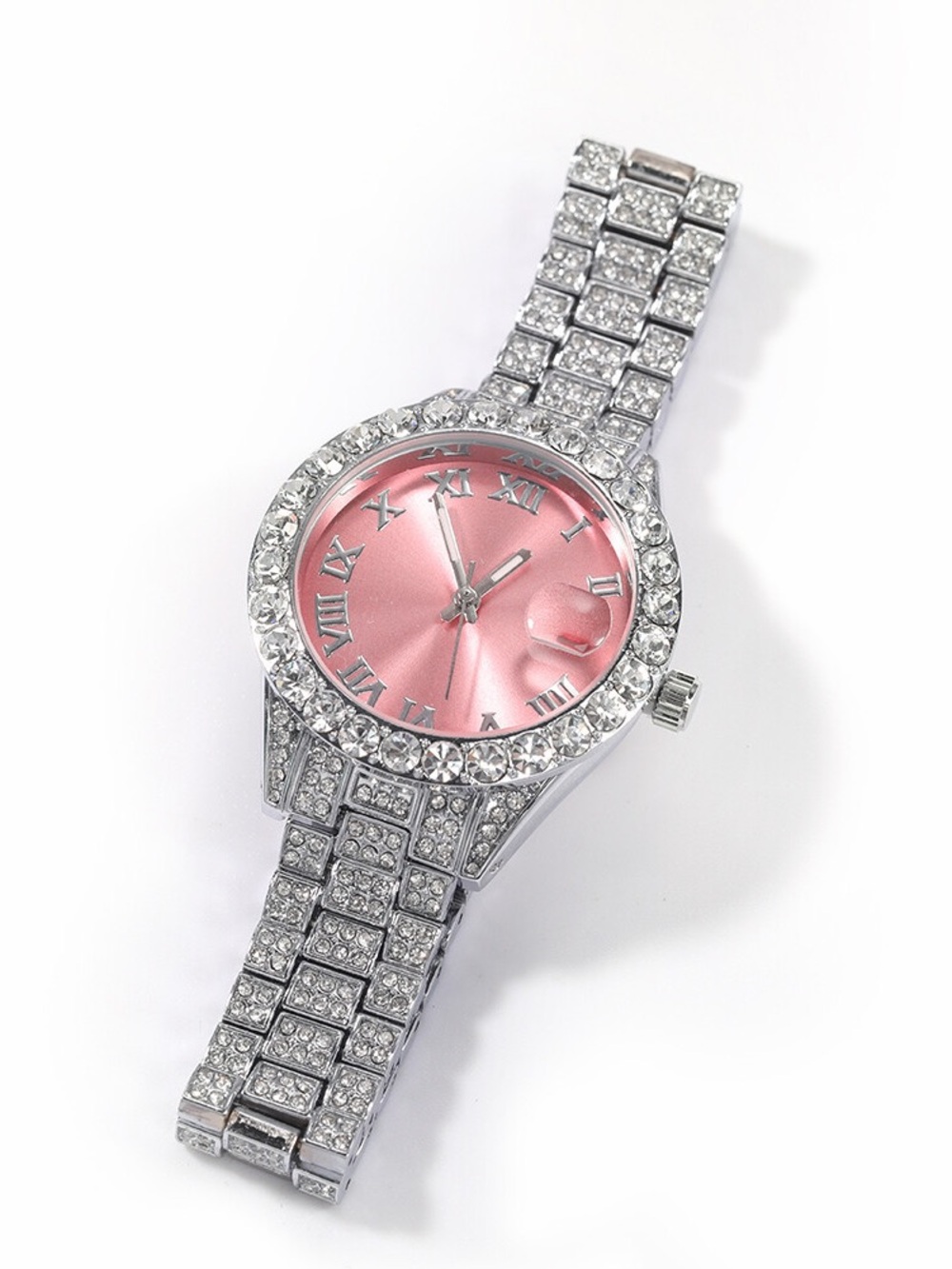 Silver Icy Princess Pink Bling Diamond Watch